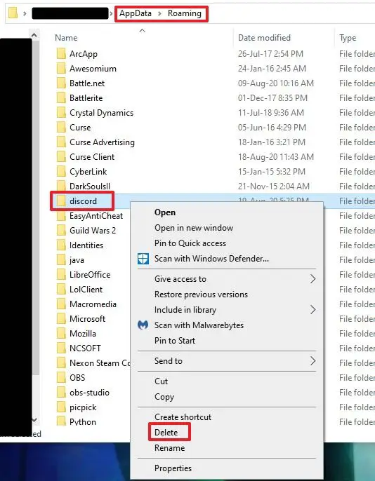 Roaming folder - delete Discord App Data