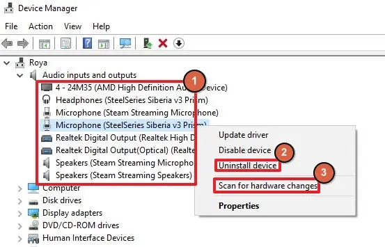 Device manager - uninstall audio drivers.