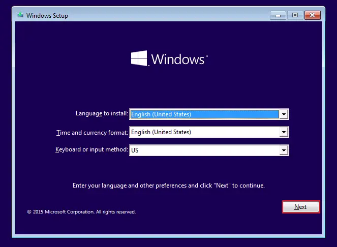 Windows Installation Main Screen.