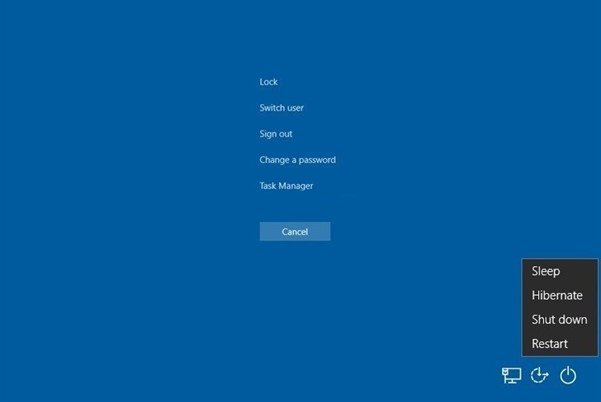 Restart system from the Windows Security Screen