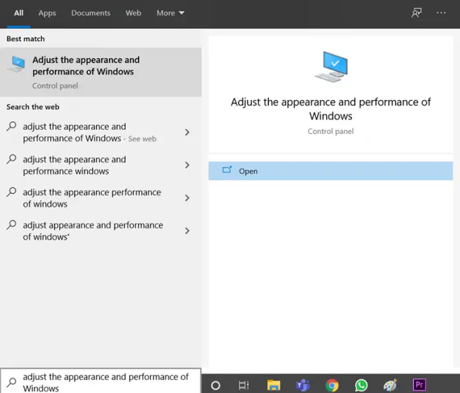 Adjust the Appearance and Performance of Windows
