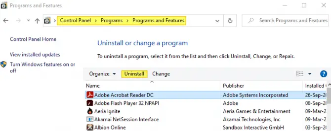 How to Uninstall a Program via the Control Panel.