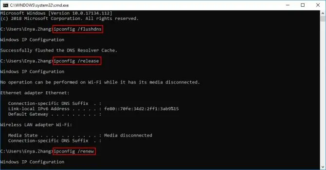 Flush DNS using the Command Prompt to clear network settings and restore internet access