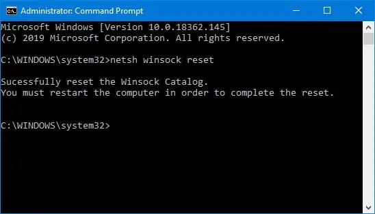 Command Prompt Command Line for Netsh Winsock Reset