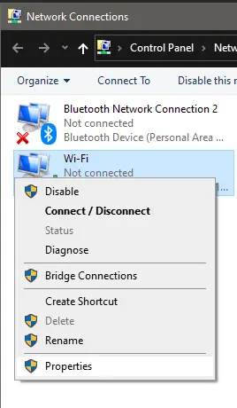 Network adapter properties