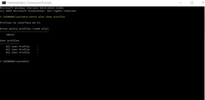 Netsh WLAN Show Profiles Command Line