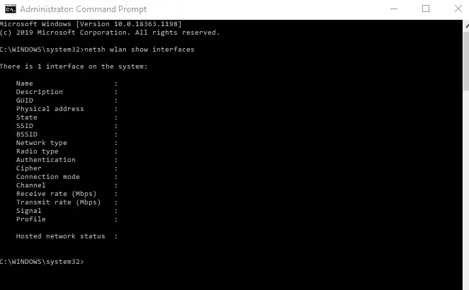 Netsh WLAN Show Interfaces Command Line