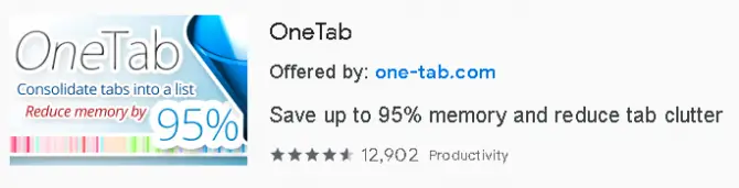 OneTab Extension for Google Chrome
