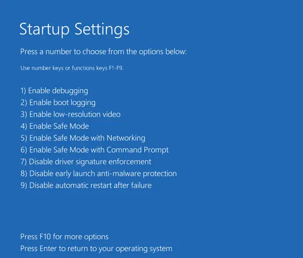 Windows 10 Safe Mode settings