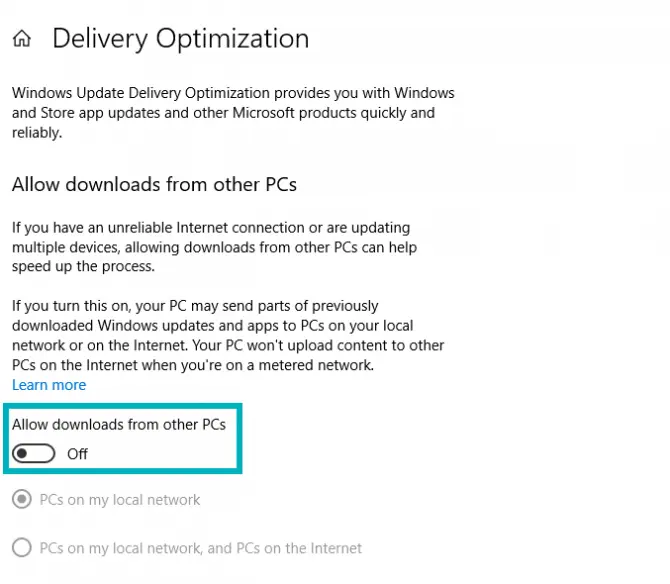 Allow downloads from other PCs.