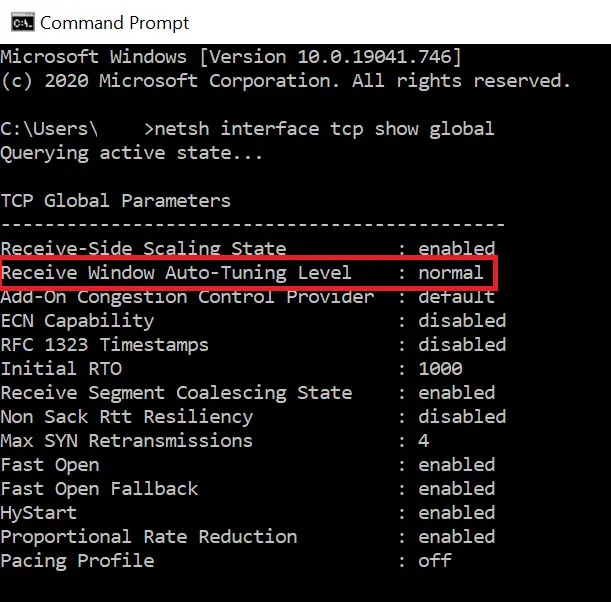 Receive Windows Auto-Tuning Level status check