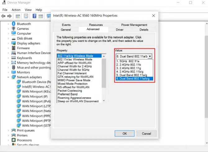 Changing the preferred Wifi frequency band