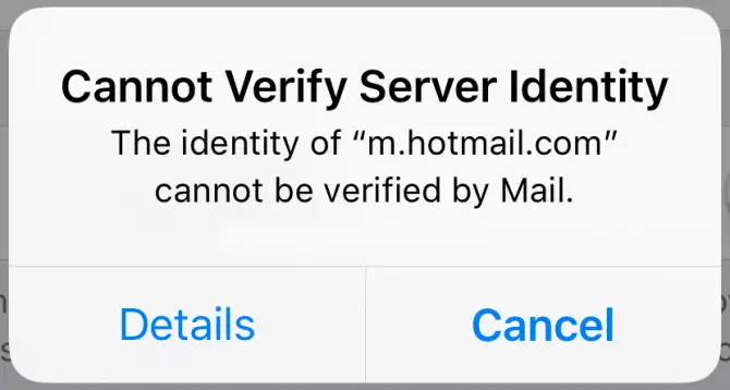 Cannot Verify Server Identity error message