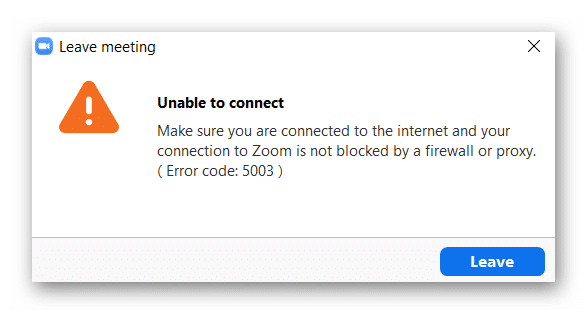 Zoom Unable to connect error message