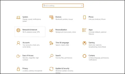 Windows Network & Internet settings
