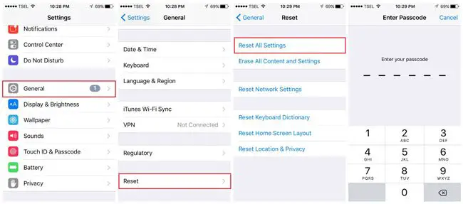 How to reset iOS settings.