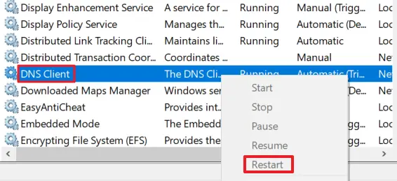 How to restart DNS Client Service.