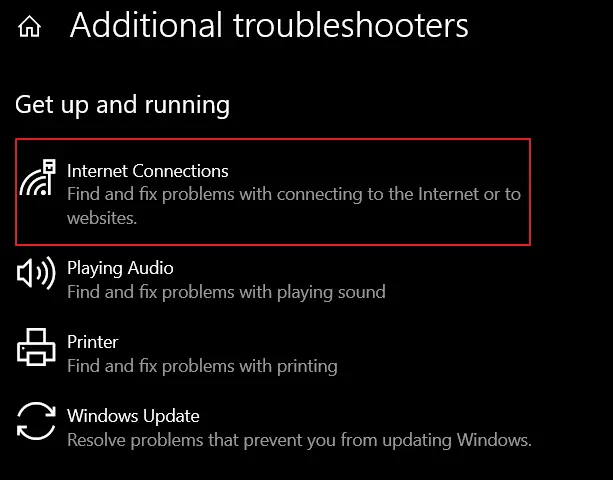 Internet Network Connection Troubleshooter