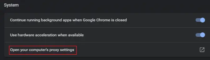 Open Proxy Settings via Google Chrome