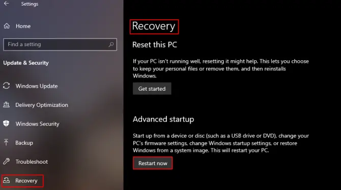 How to Restart Computer via Recovery