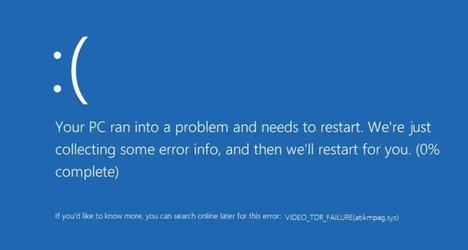 VIDEO TDR FAILURE blue screen of death error screen on Windows 10