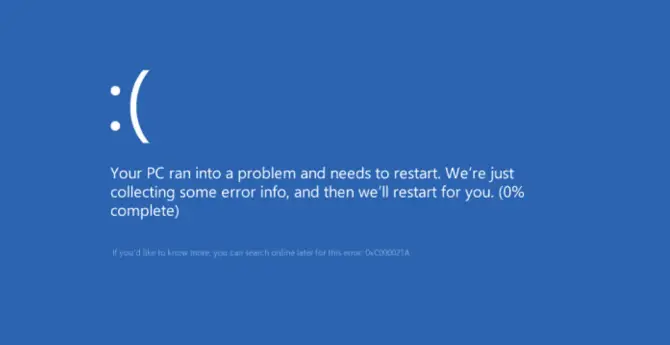 Your PC ran into a problem and needs to restart BSOD error screen on Windows 10