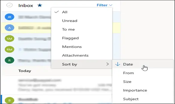 Filtering and sorting in Outlook to solve the issue of not receiving emails 
