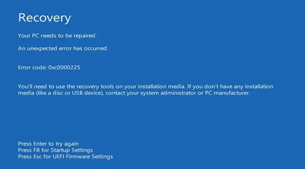 Your PC needs to be repaired BSOD error