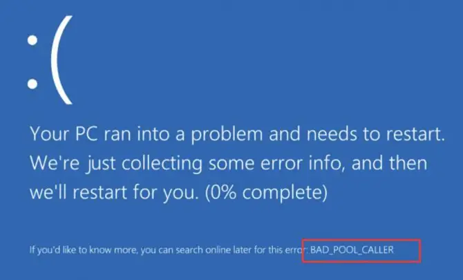 Bad Pool Caller BSoD error message