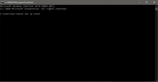 netsh int ip reset command