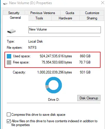 Use "properties" menu on HDD & SDD to view used and free hard drive space amounts.