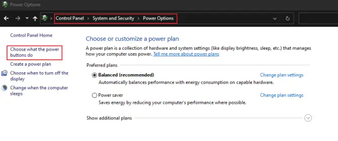 Power Options