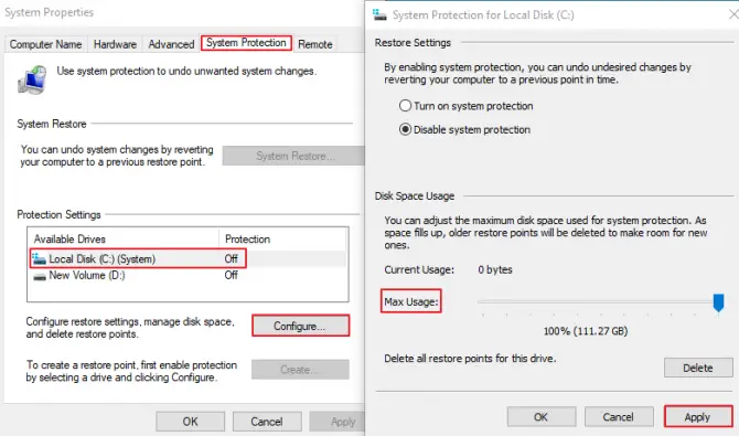 Creating a System Restore point
