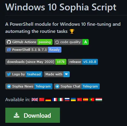 Windows 10 Sophia Script debloater download