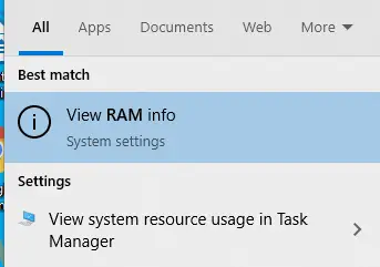 View RAM info in the computer's search menu under best results.