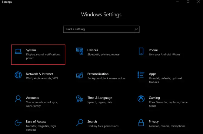 In Windows settings, click on system.