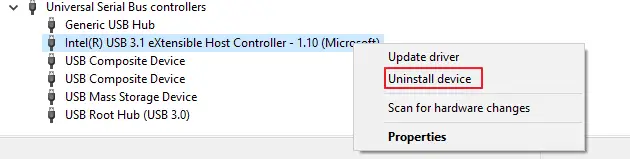 Uninstall USB controllers and then reinstall them