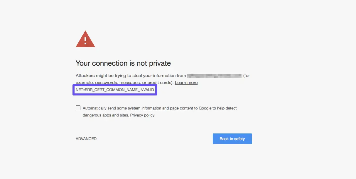 net::err_cert_common_name_invalid error message in Google Chrome