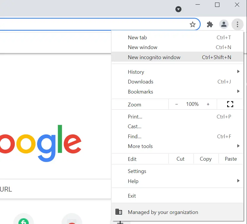 Google Chrome new incognito window