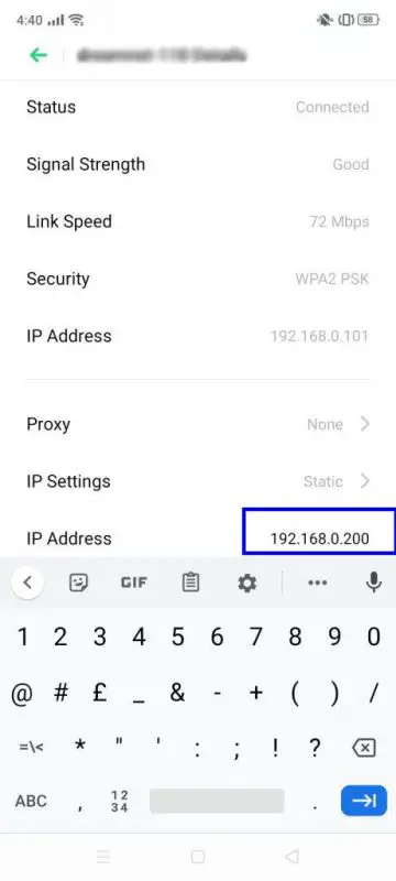 Type in a custom static IP address