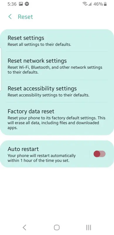 Reset network settings or full factory reset