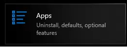 Apps in Settings Window on Windows 10