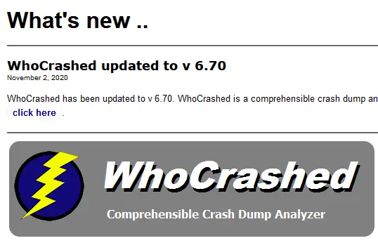 WhoCrashed Windows Minidump Tool