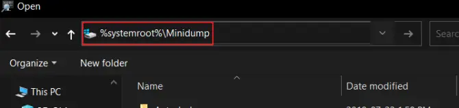 Default Location of Windows Minidump Files