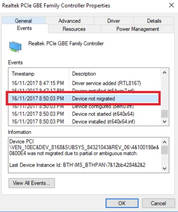 Device not migrated error message