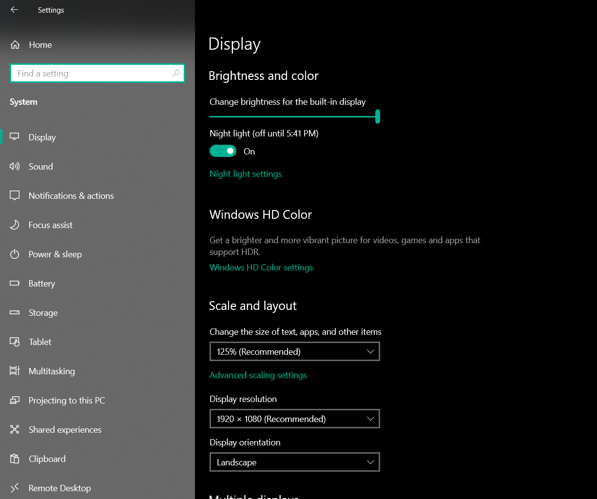 display settings