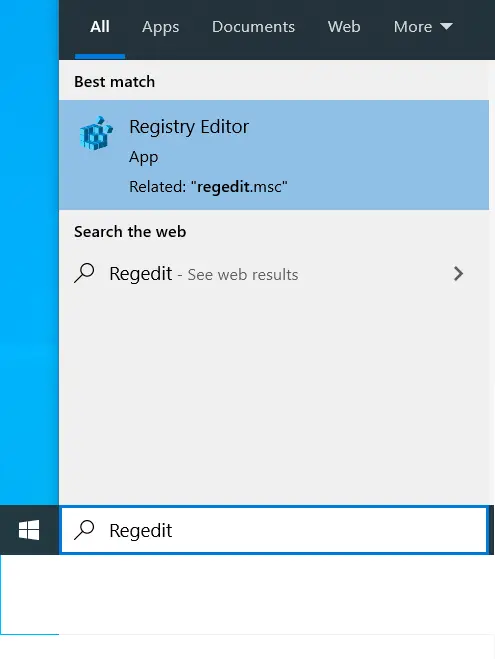 Search for Registry Editor