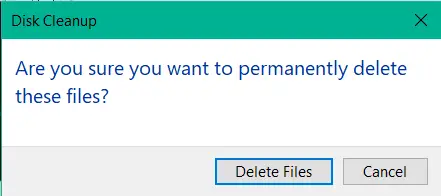 Disk Cleanup Delete Files prompt