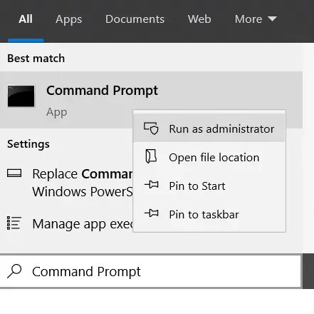 Run "Command Prompt" as administrator