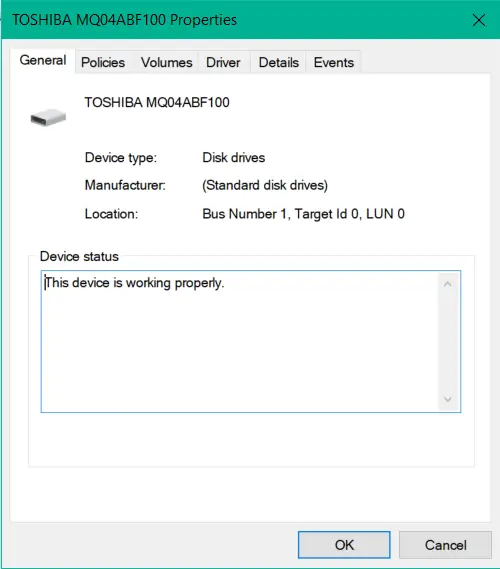 Disk drive properties